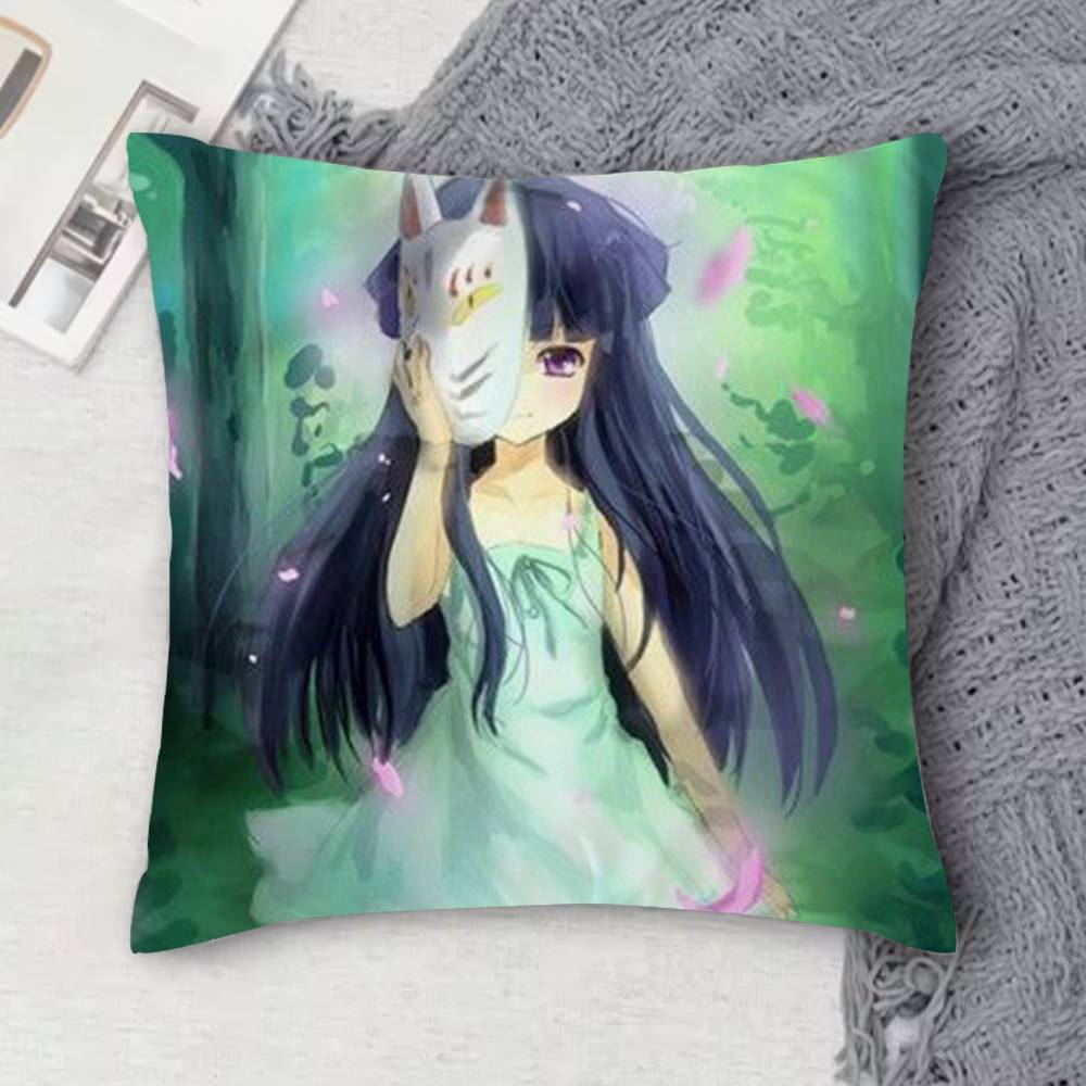 H-Higurashi When They Cry Double-Sided Printed Square Decorative Cushion Cover For Sofa Living Room Home Decor