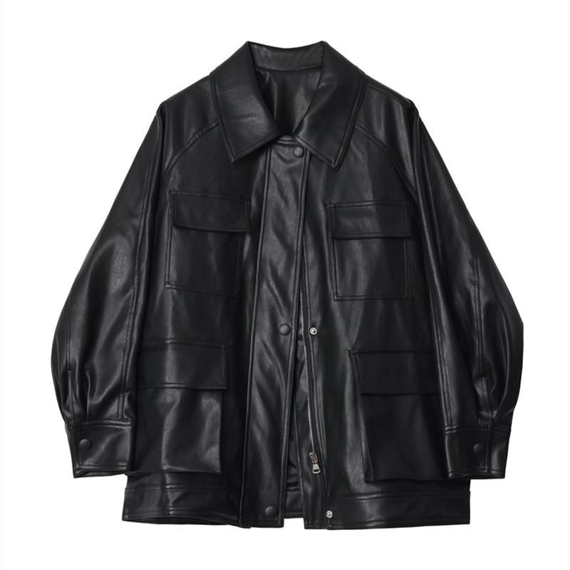 Womens Oversized PU Leather Motorcycle Jacket