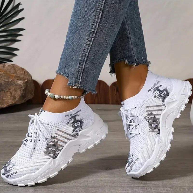 Women's Single Shoes Platform Jogging Outdoor Anti Slip Lace Up Summer Mesh Breathable Thick Soled Casual Vulcanized Shoes 2025