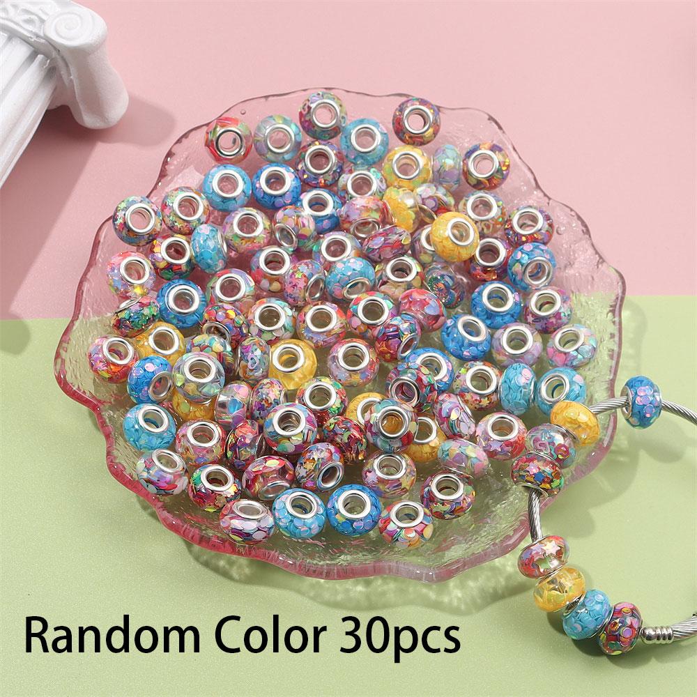 

30/50/100 шт. бусины из смолы с большим отверстием, блестящие бусины, бусины-разделители с большим отверстием, европейская бусина для рукоделия, ожерелье, браслет, производство ювелирных изделий своими руками 30pcs разноцветный
