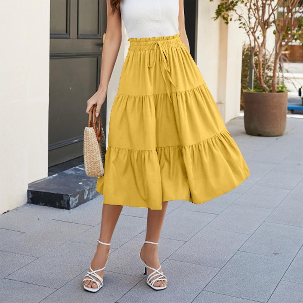 Kadın Modası Düz Renk Çiçekli Dantel Elastik Bel Bol Uzun Etek