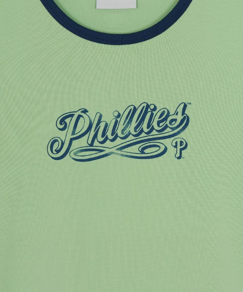 Emelbi Women'S Lettering Slim Semi-Crop Ringer T-Shirt Phi (Ptn.Green)