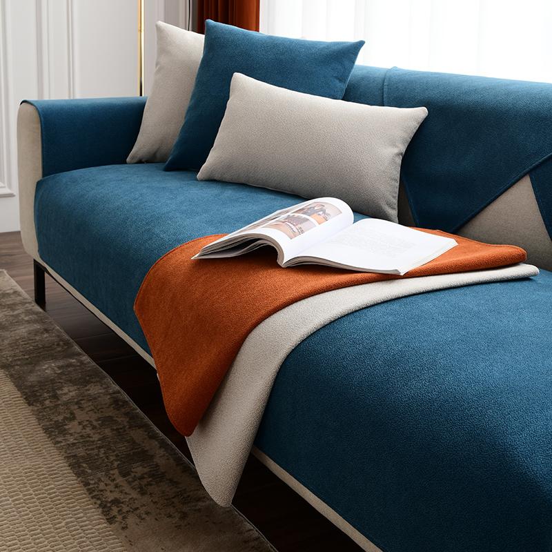 Light Luxury High-Grade Sofa Seat Cushion Four Seasons Universal Towel Cotton Fabrics Linen Cover Solid Color Full Covered Cover Summer Non-Slip