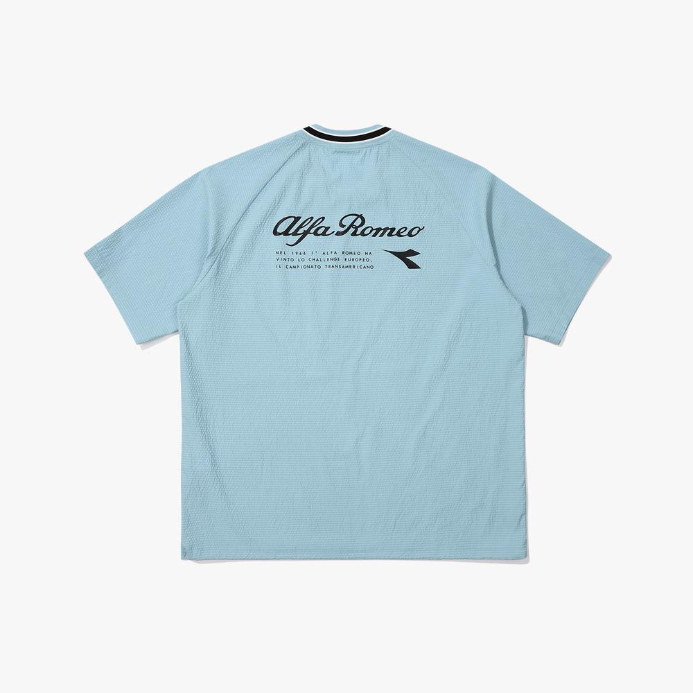 Diadora Alfa Romeo Seersucker Short Sleeve T-Shirt Sky Blue