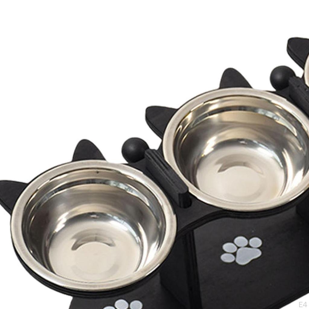 Elevated Cat Bowls Feeding Station Portable Stable with 3 Stainless Steel Pet Dish for