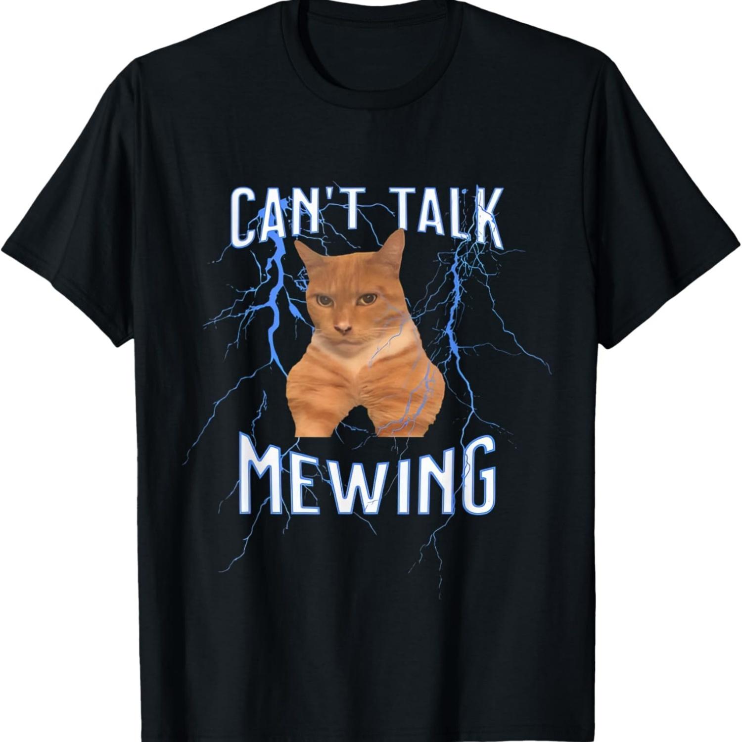 Can t Talk I m Mewing Funny Cat Meme T-Shirt for Men Women Kids S чёрный