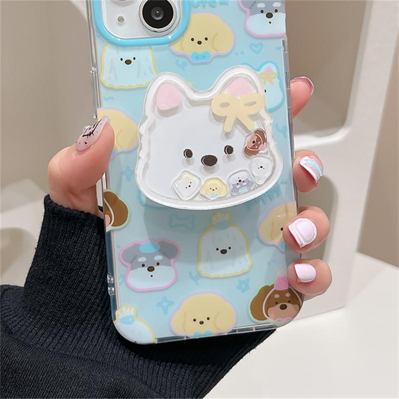 Korea Cute Cartoon Quicksand Puppy Bracket Phone Grip Tok Griptok Holder Ring For iPhone 16 Phone Stand Support Holder Girl Gift