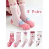 5 Paires de Chaussettes Fraise pour Filles Mi-mollet Douces pour Bébé Printemps Été Automne Hiver Mignonnes et Confortables
