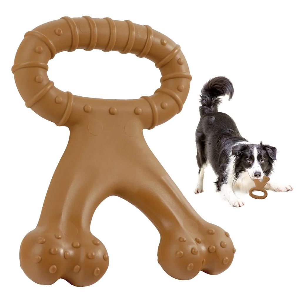 Durable Nylon Dog Chew Toy Beef Bacon Flavor Double Bone Teething Chew for Large Dogs Interactive Puppy Toys Dental Cleaning