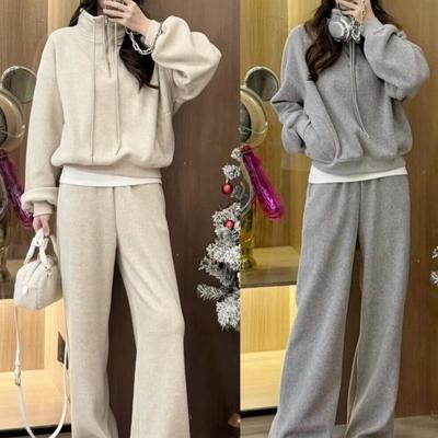 Completo maglione da donna autunno/inverno: Due pezzi vellutati in stile europeo con pantaloni a gamba larga
