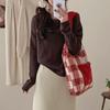 Plaid Printed Plush Shoulder Bag Creative Striped Tote Bag Gift Women's Shopping Bag  Outdoor