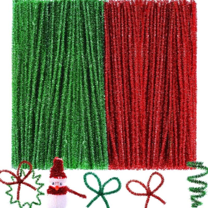 100/200 PCs Christmas Glitter Pipe Cleaners Craft Pipe Cleaners Colorful Chenille Stems for DIY Art Craft Christmas Decoration
