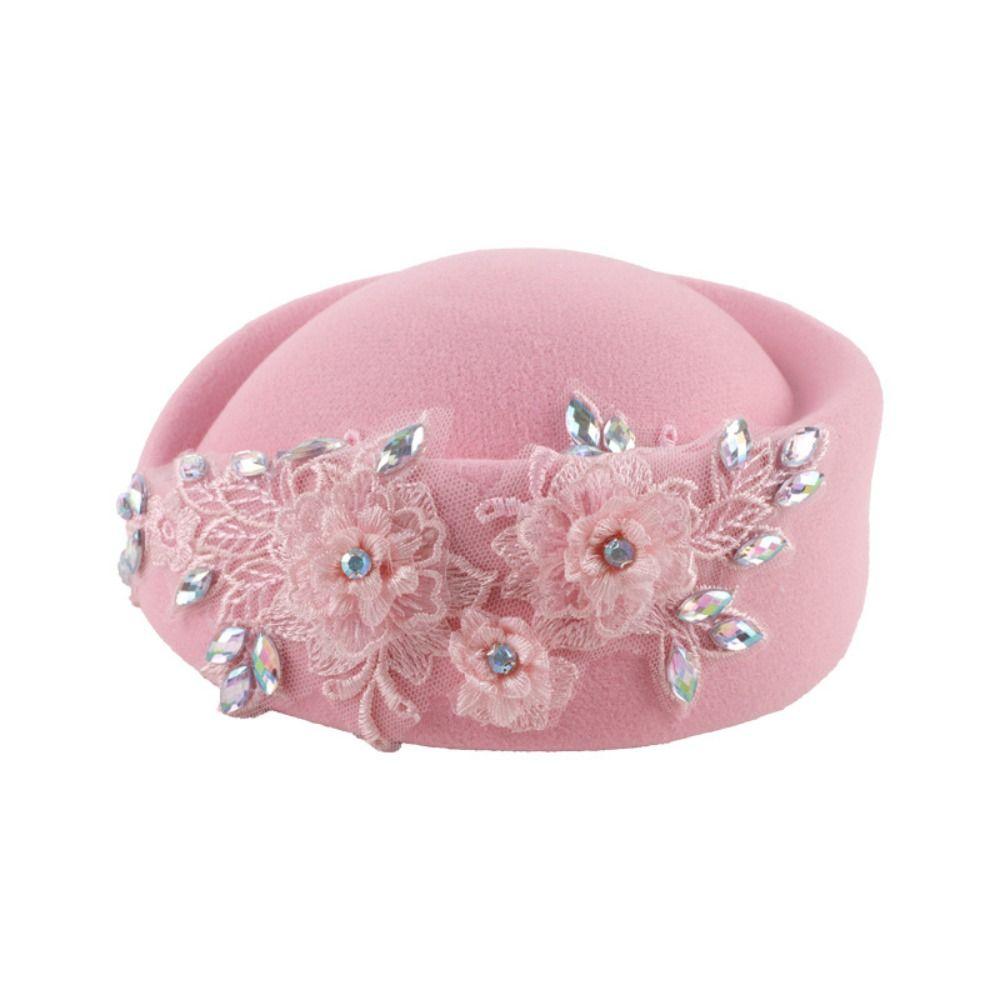 Vintage Pillbox Hat Flower Airline Stewardess Caps Uniform Stewardess Hat Felt Beret Live Show