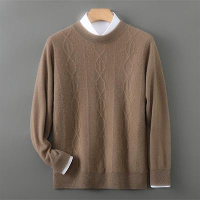 Men's 100% Pure Wool Thick Round Neck Sweater – Solid Color Knitwear, Casual Winter Base Layer