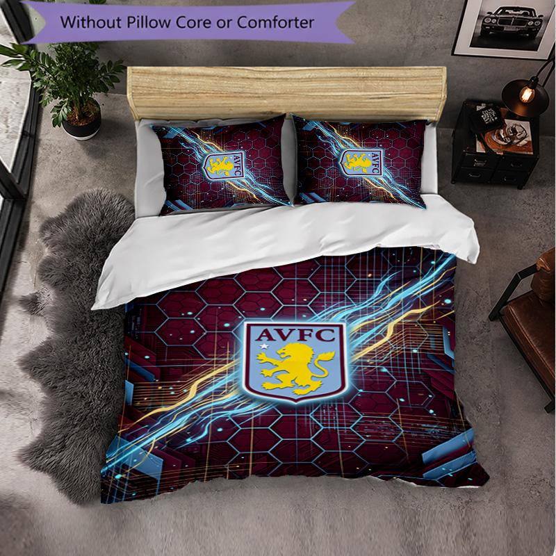 Set Biancheria da Letto Aston Villa Football 3 Pezzi Morbido Set Copripiumino con Federe Set Decorazione Camera da Letto per la Casa