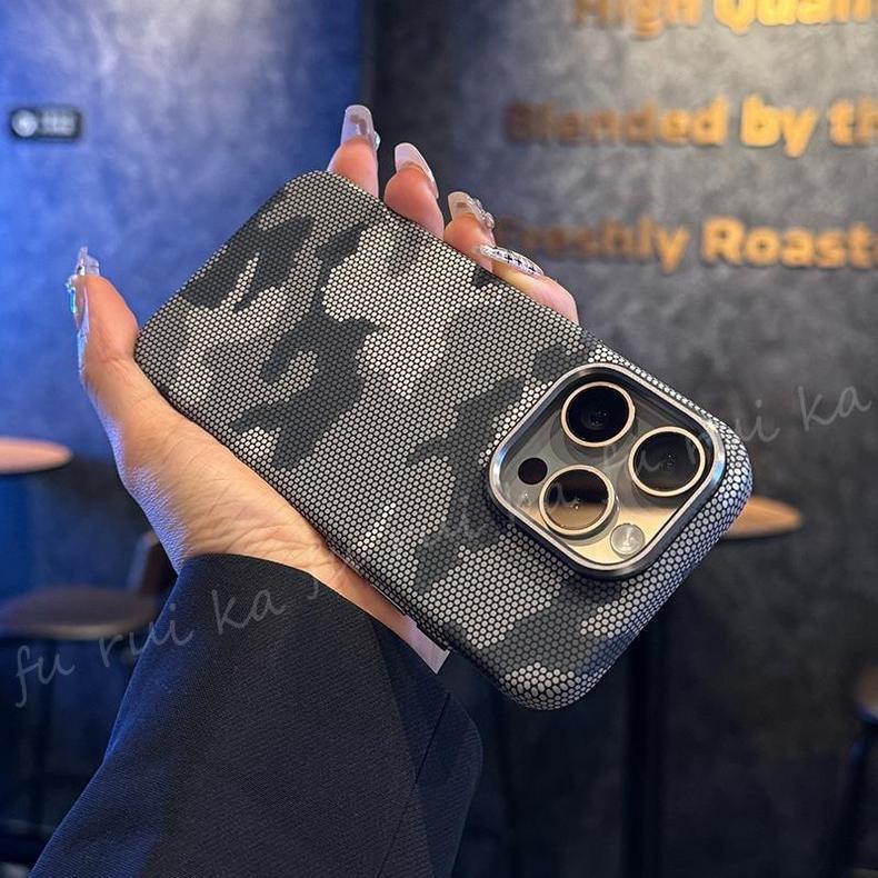 Camouflage Magnetic Attraction for iPhone16 Kevlar Pattern Mobile Phone Case Apple 15 Metal Lens All-inclusive Protective Case 14