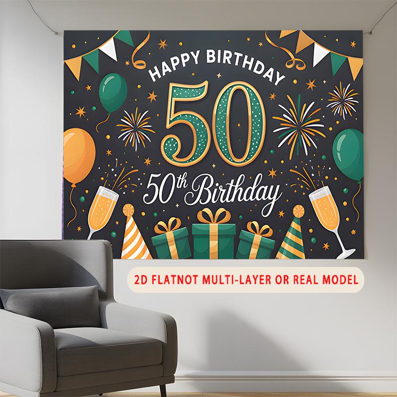 Party Backdrop Birthday Confetti 50th 50 Photo Booth Background Wall Decor