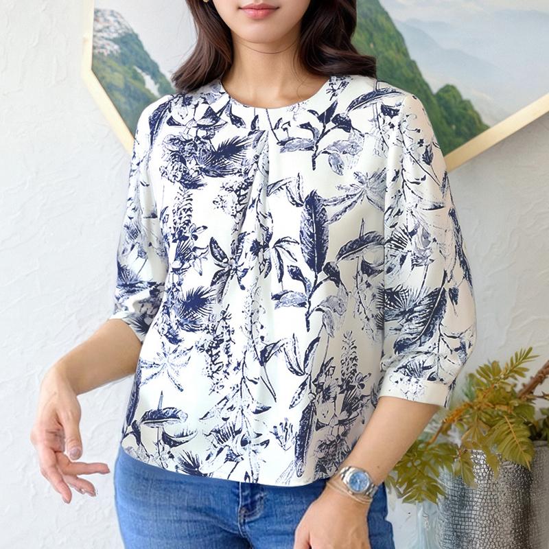 ZANZEA Women Casual Round Neck 3/4 Sleeve Loose Print Blouse