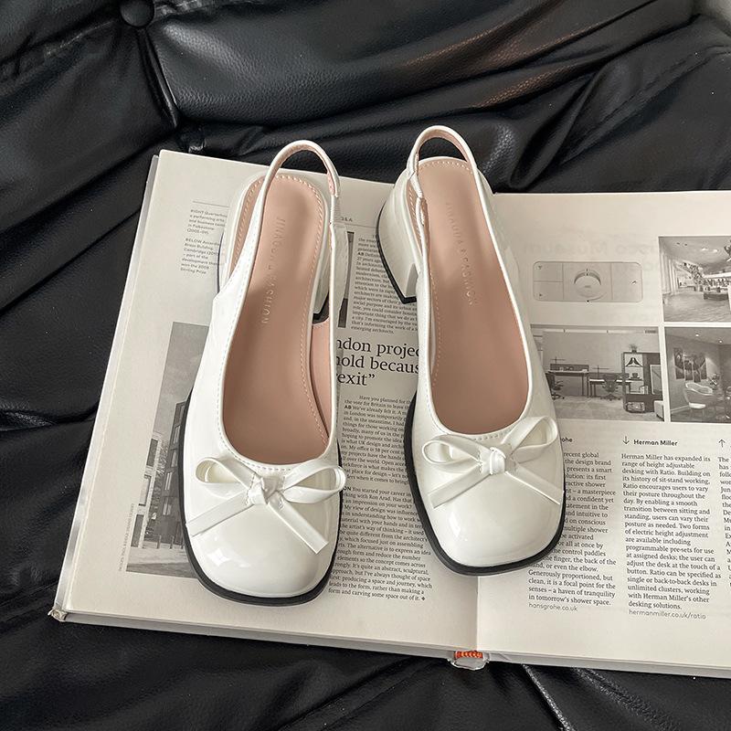 

French fairy style bow bag head thick heel high heel sandals women s summer new with skirt single shoes women s shoes 40 бежевый