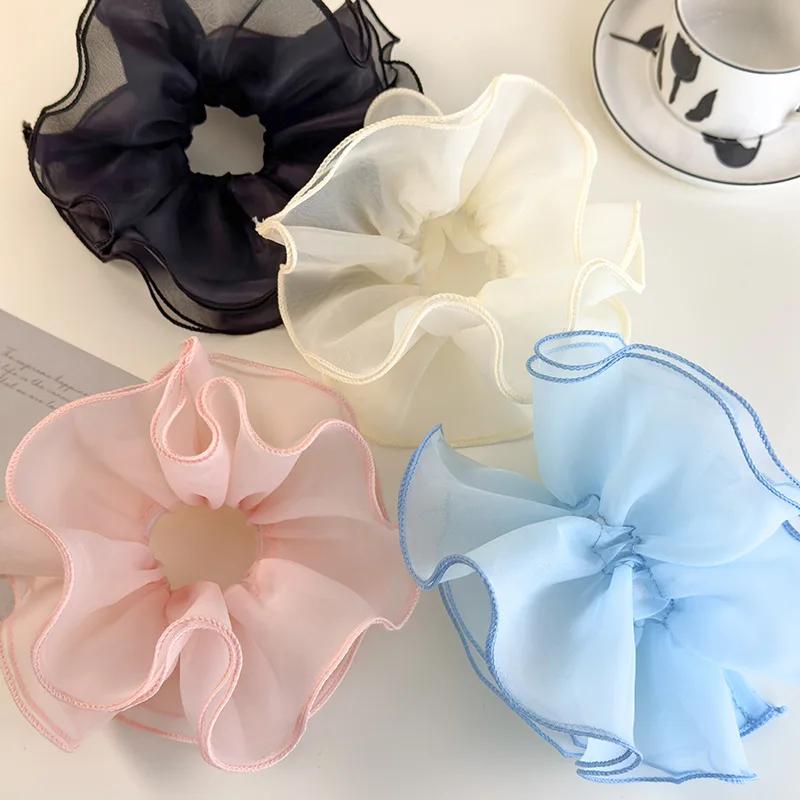 Ballet Style Double-Layer Mesh Intestine Hair Ring Headwear, Mesh Ears Folded Pleats Meatball Hair Ring