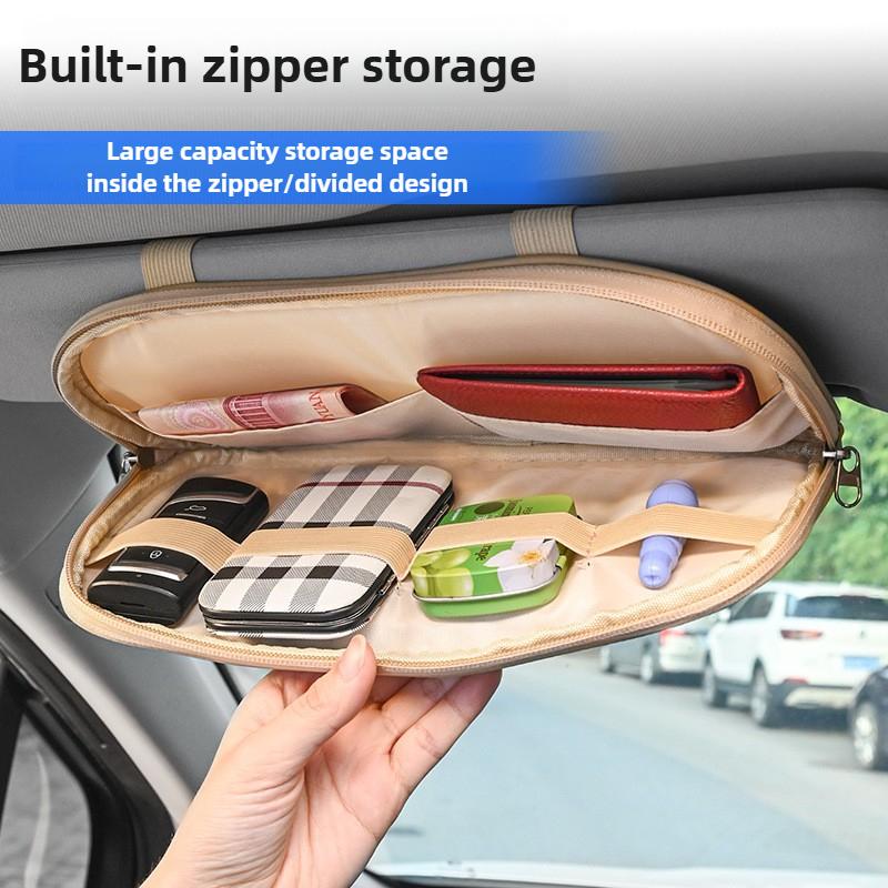 Leather Large Capacity Car Sun Visor Organizer Clip Sunshade Storage Bag Pouch Bill Pen Card Glasses Sunglasses Holder Mount