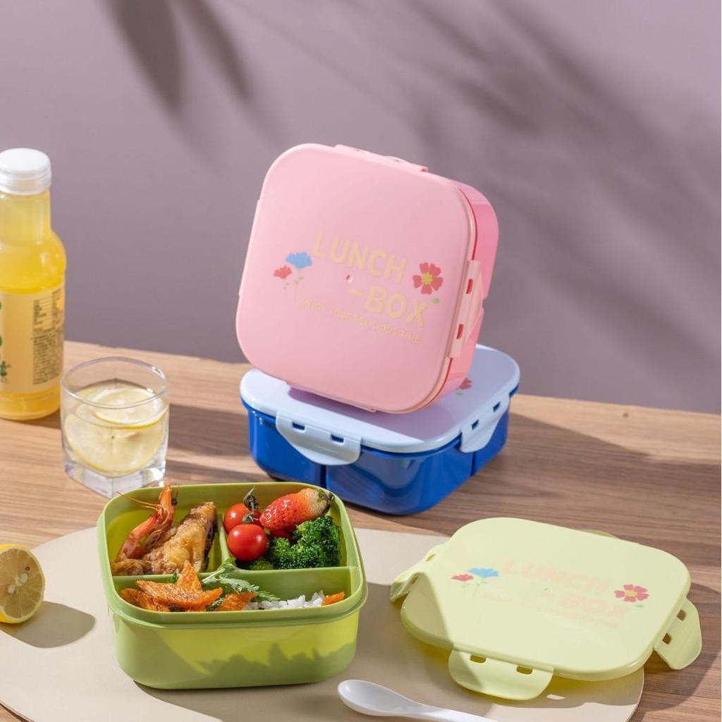 Microwavable Japanese-Style Wheat Straw Lunch Box Set with Compartments for Students and Office Workers