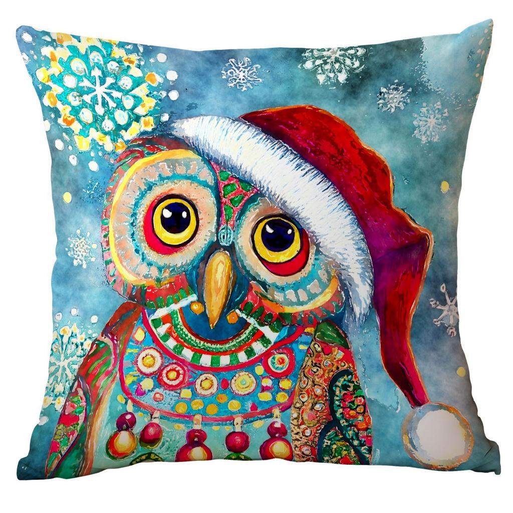 New Christmas Pillowcase Christmas Watercolor Owl Watercolor Cartoon Home Living Room Sofa Cushion