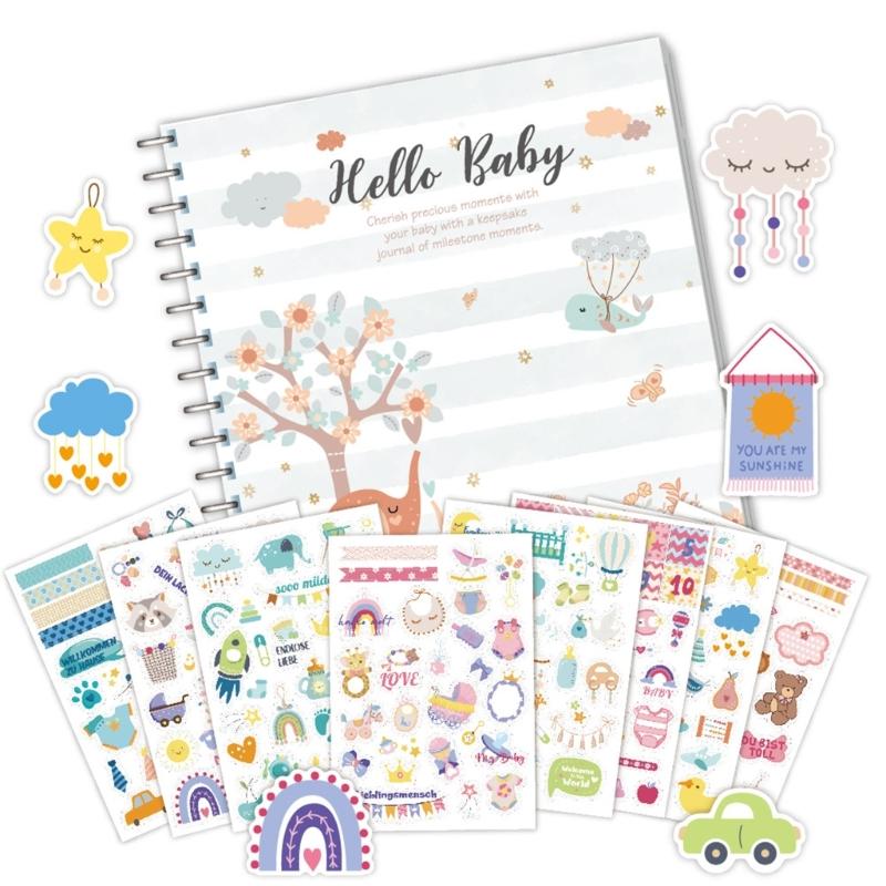 Baby-Erinnerungsbuch mit Aufklebern für Baby Junge oder Mädchen Geschlechtsneutrales Baby-Tagebuch Baby-Scrapbook Fotoalbum für das erste Jahr