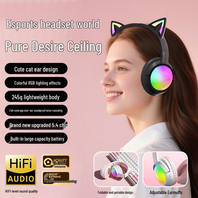 SP-250813-1 Cat Ear Bluetooth Noise-Cancelling Gaming Headset