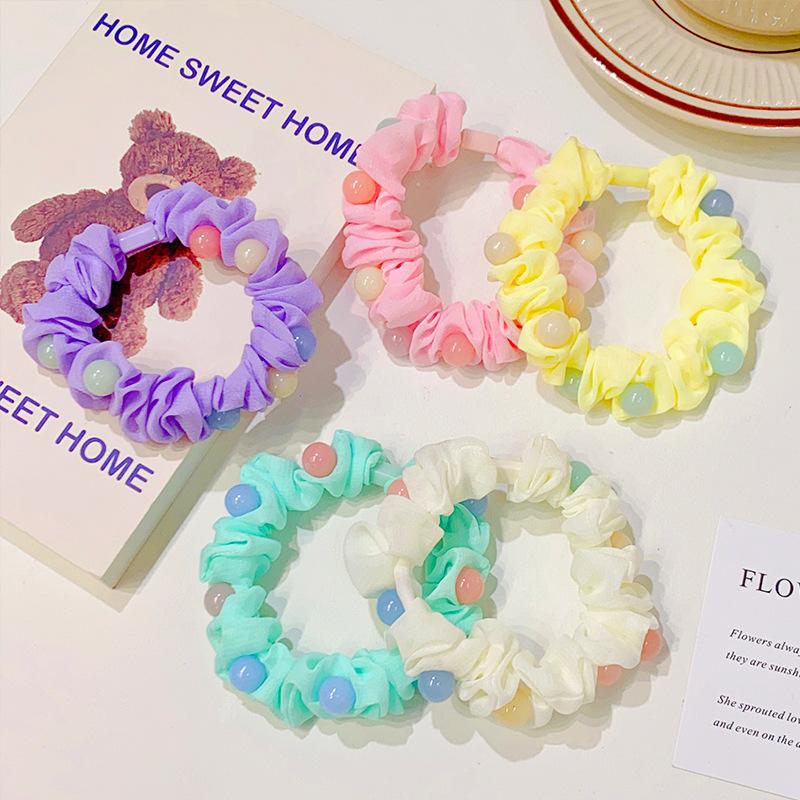 Sweet Candy Color Beads Hair Ropes Fashion Cloth Hair Rings Scrunchies Headwear For Girls Hair Accessories Children Rubber Bands