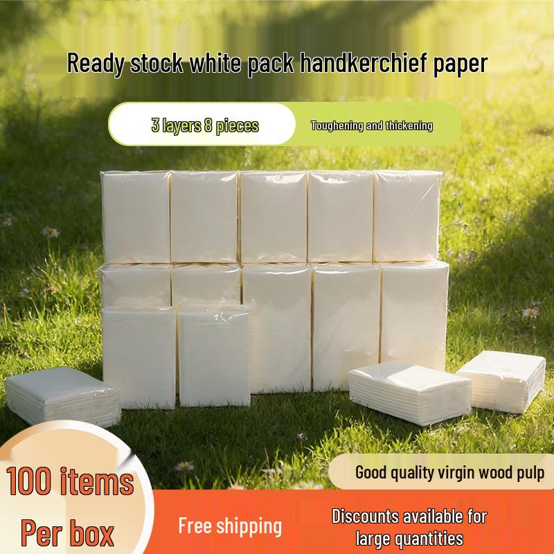 Plain White Virgin Wood Pulp Handkerchiefs - Thickened & Toughened, Free Shipping