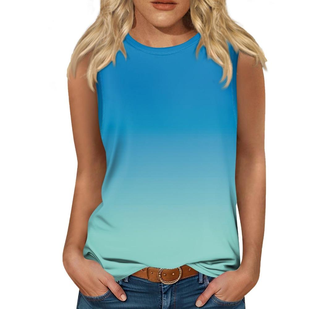 Gradient color 3D printed vest for women s round neck casual vest S