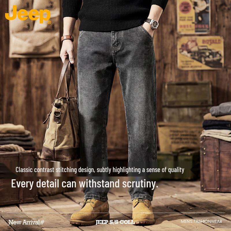 JEEP Men s Loose Straight-Leg Elastic Business Casual Jeans 34