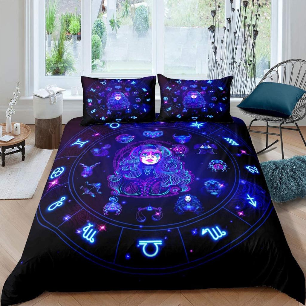 Gemini Twin Size Comforter Cover Set Constellation Duvet Cover Outer Space Universe Planet Print Bedding For Kids Teens