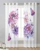 Watercolor Purple Flower Butterfly Sheer Curtains for Living Room Decoration Window Curtains Kitchen Tulle Voile Curtains