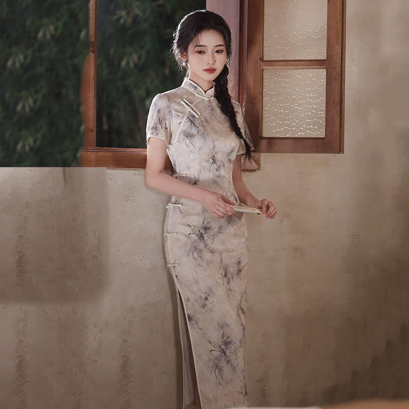 Pink national style new Chinese Suzhou long cheongsam improved young women's high-end waist can be worn daily in summer