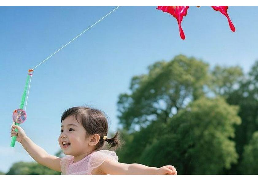 Children's Hand-Held Kite Fishing Rod - Easy-to-Fly Dynamic 26" kite for Light Breeze