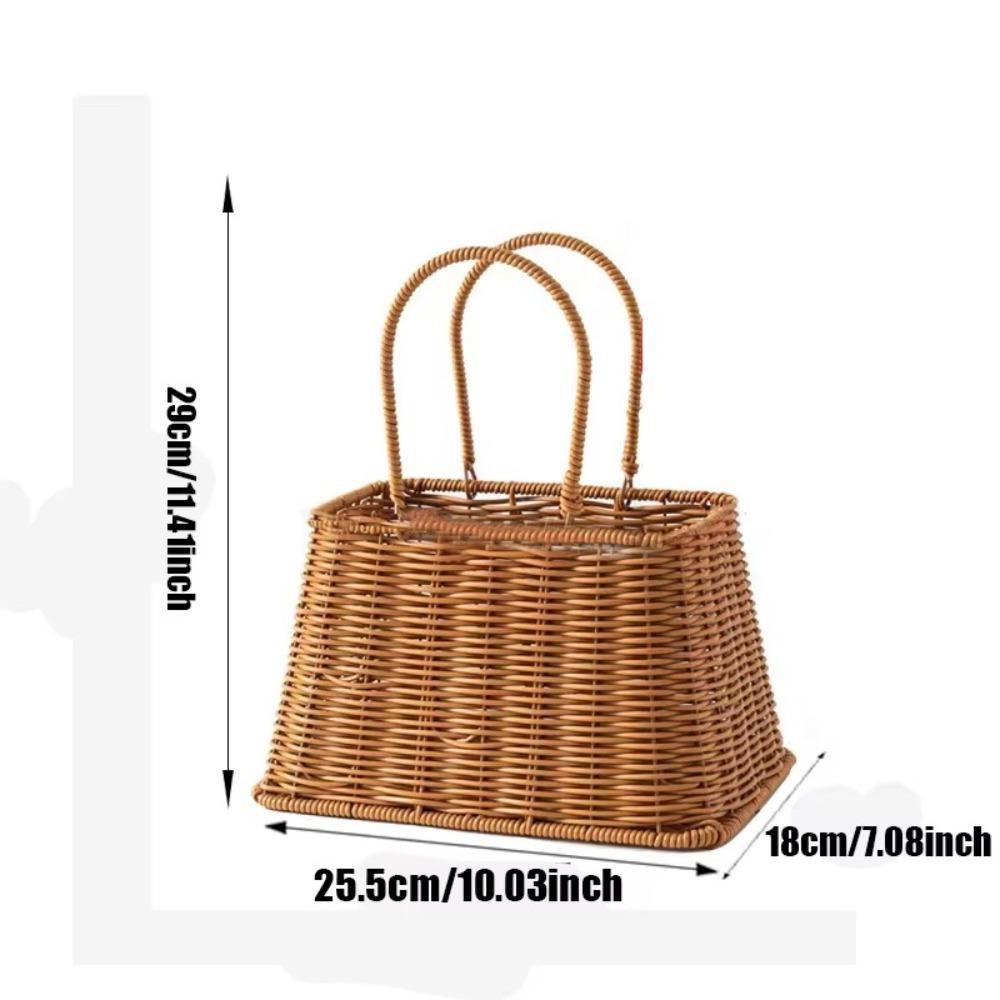 Durable Bamboo Flower Basket Long Handle Imitation Rattan Storage Basket Valentine's Day