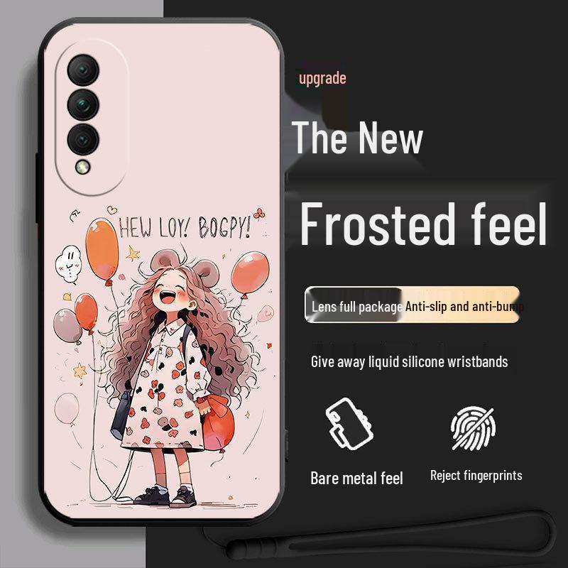 Black Cartoon Chinese Style Silicone Honor X20se Phone Case with Tempered Glass Protector