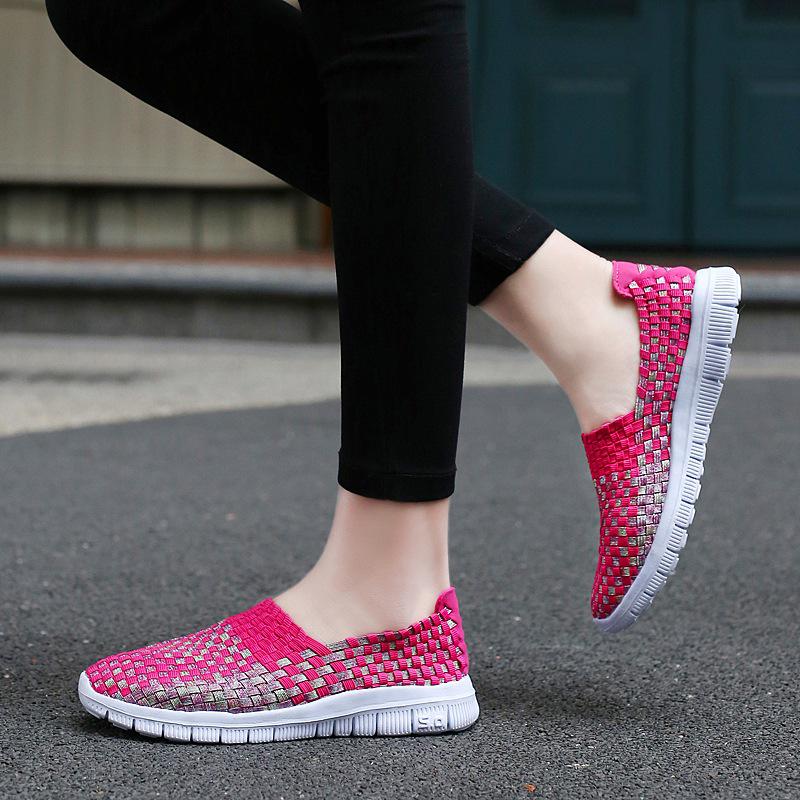 Jesień nowe buty damskie wiosenno-letnie tkane sportowe casualowe buty elastyczna taśma trend mody ręcznie robione damskie pojedyncze buty