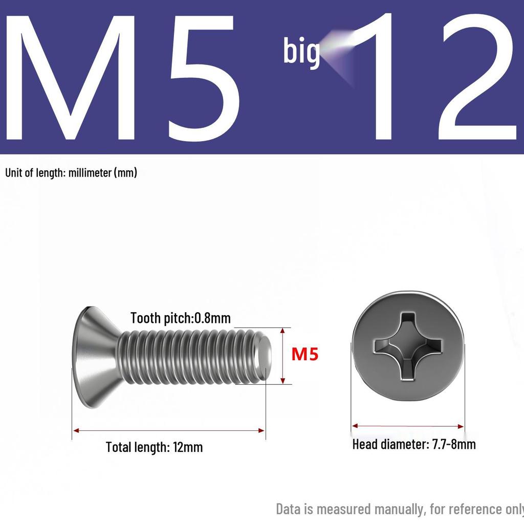 201 Stainless Steel Countersunk Phillips Head Screw: Flat Head Bolt M2-M8