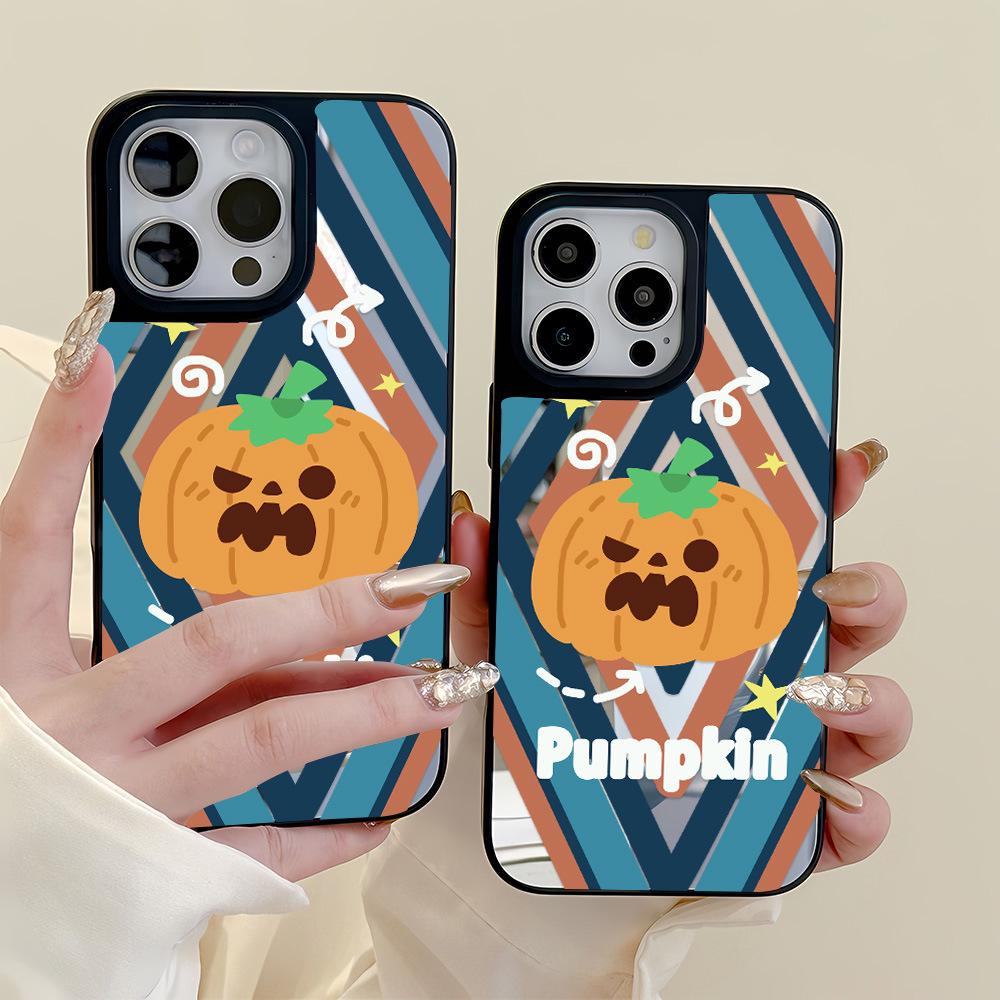 Halloween Pumpkin Ghost Mirror Case for Apple 17 Pro Max, 16 Pro, 15, 14, 13