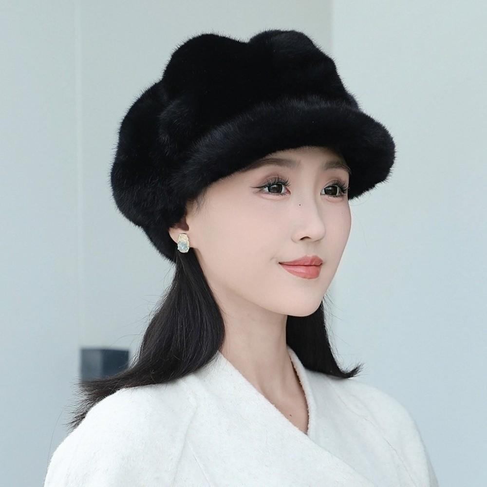 Thick Warm Imitation Mink Beret Solid Color Cloud Hat Cozy Peaked Cap  Winter