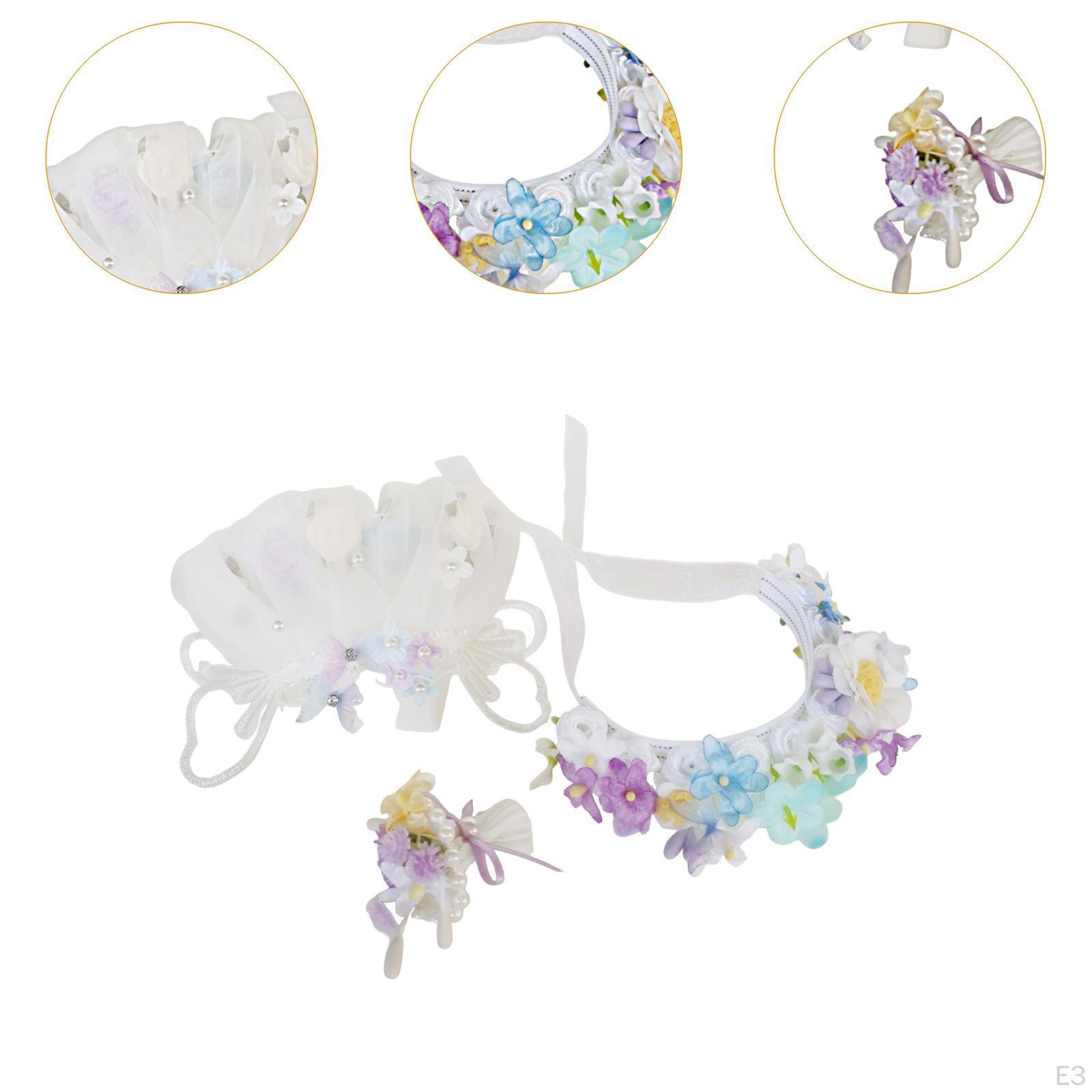 Платье для кукол из 3 предметов с цветочной повязкой на голову и букетом — фото 5