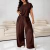 Europe and America Cross-border 2026 Summer New Plus Size Women's Fashion Casual Set Short-Sleeve Top Wide-Leg Pants Two-Piece Set