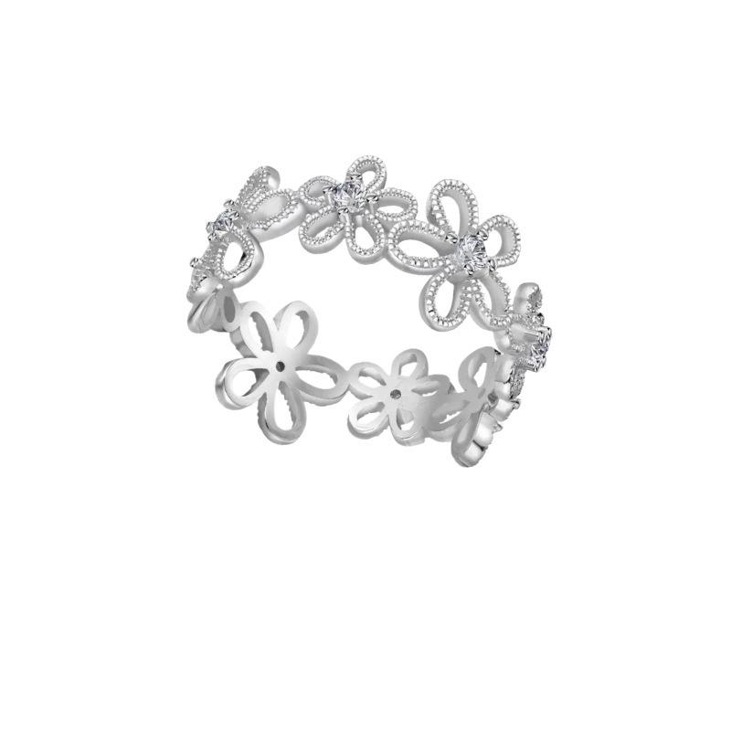 925 Sterling Silver Floral Shadow Lace Ring: Elegant Hollowed-Out Flower Design for Women