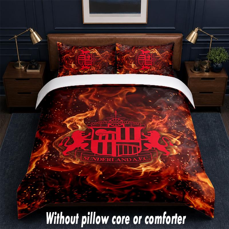 Set Biancheria da Letto Design Calcio Sunderland 1 Copripiumino + 2 Federe Morbido Traspirante Biancheria da Letto per la Casa