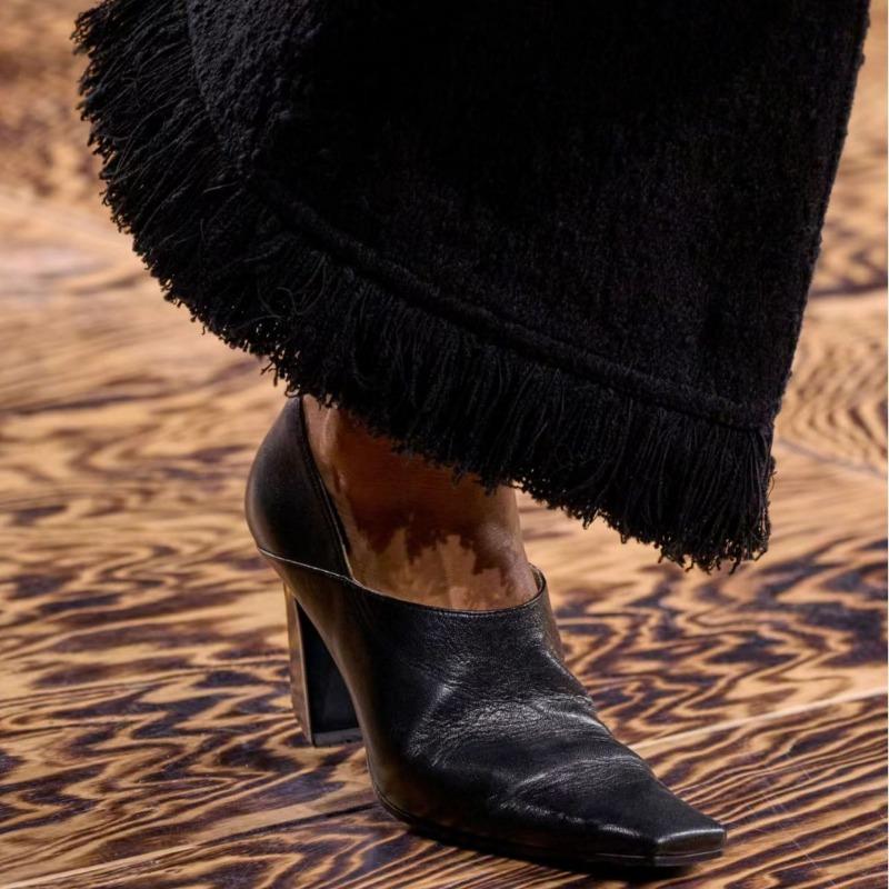 Fashion European American Stone Patterned Thick Heel Square Toe High-heeled Shoes Fashion Runway Commuting Casual Women Single Shoes 42