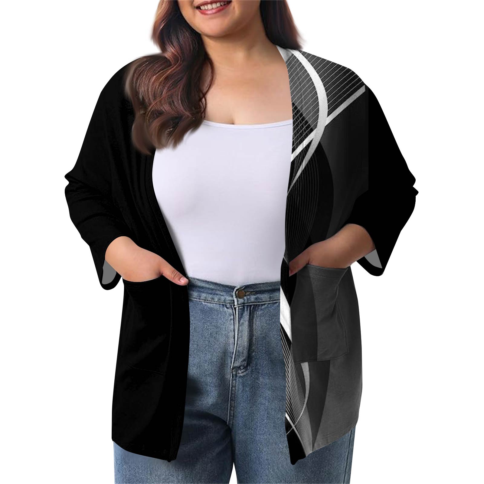 

Женский осенне-зимний модный повседневный однотонный кардиган-жакет длиной до середины бедра с рукавом 3/4 XXL