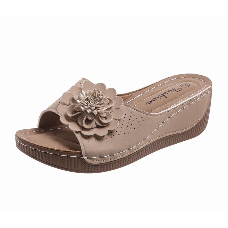 Fashion Vintage Big Floral Sandals Women Summer 2025 Comfortable Soft Sole Wedge Heels Slides Woman Casual Plus Size 43 Slippers Mujer